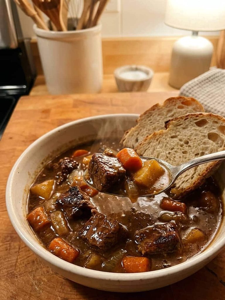 close up of beef stew
