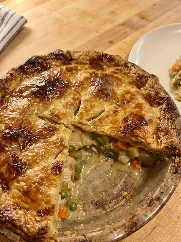 close up of chicken pot pie