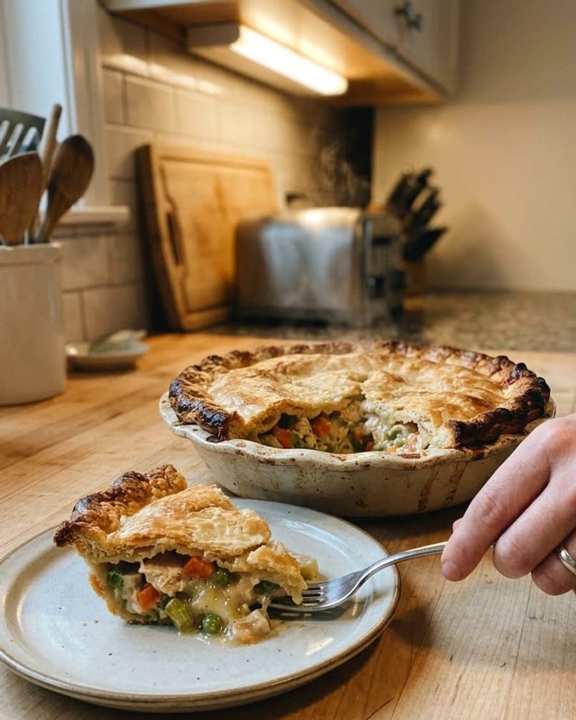 serving chicken pot pie