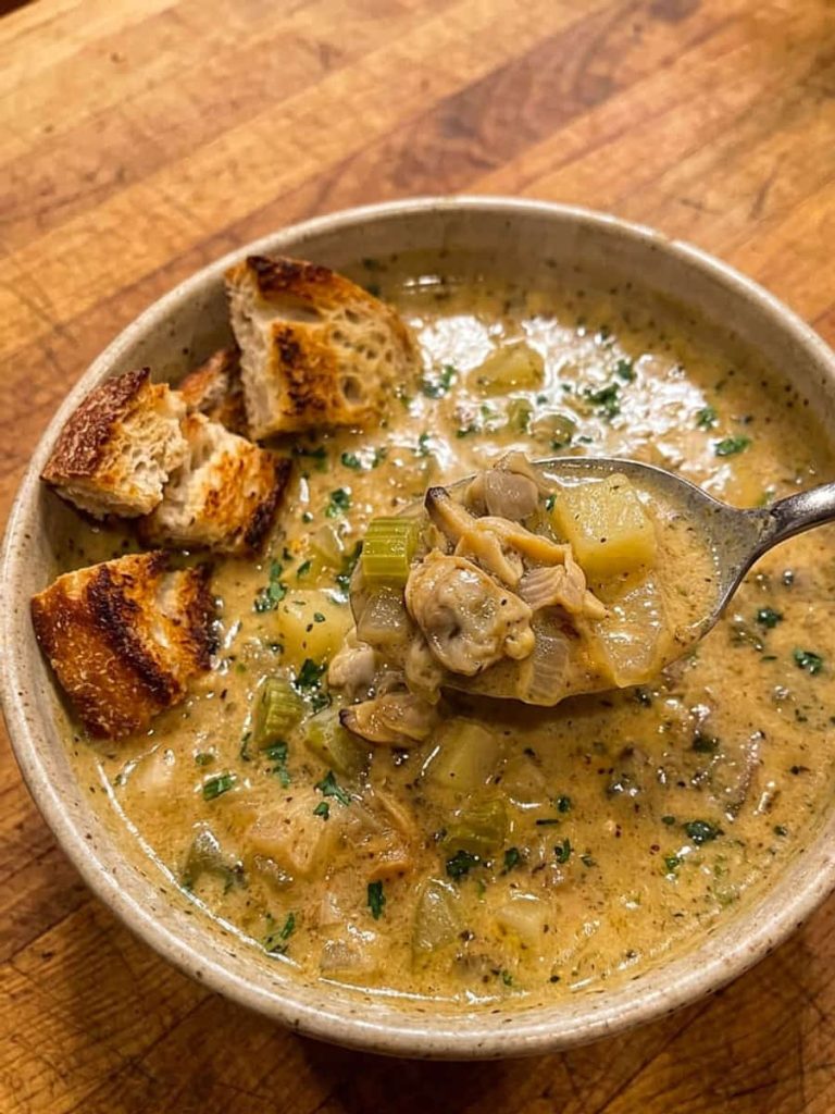 close up of clam chowder