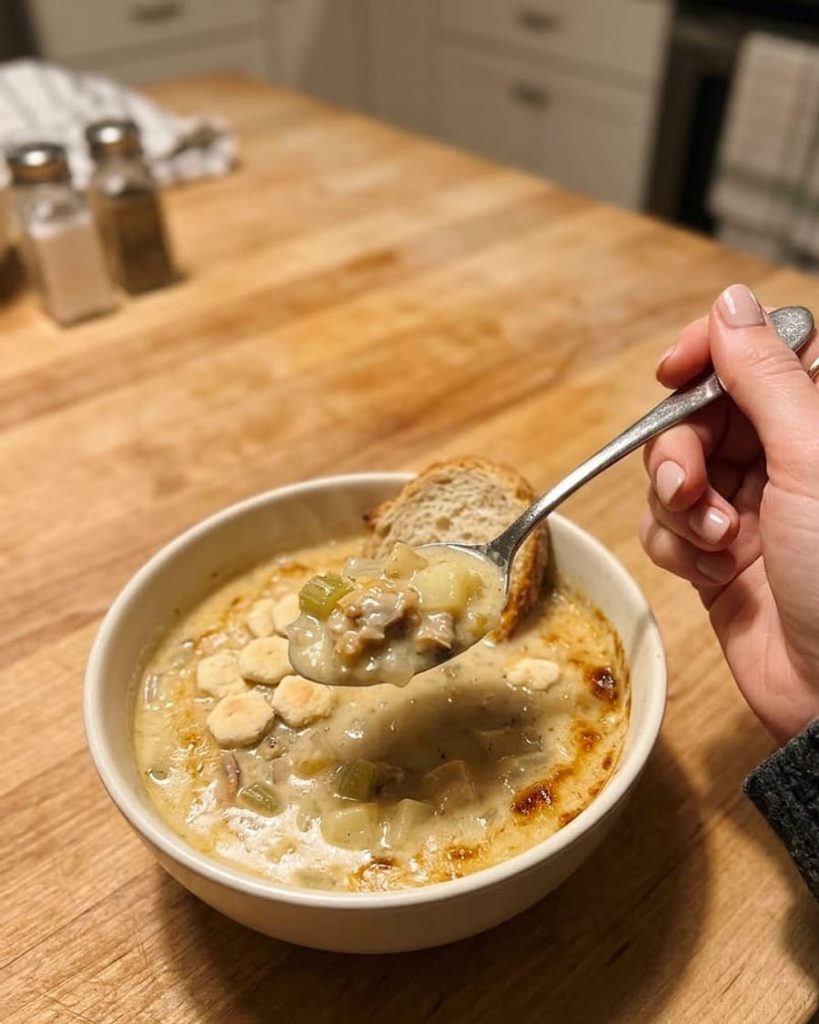 serving clam chowder