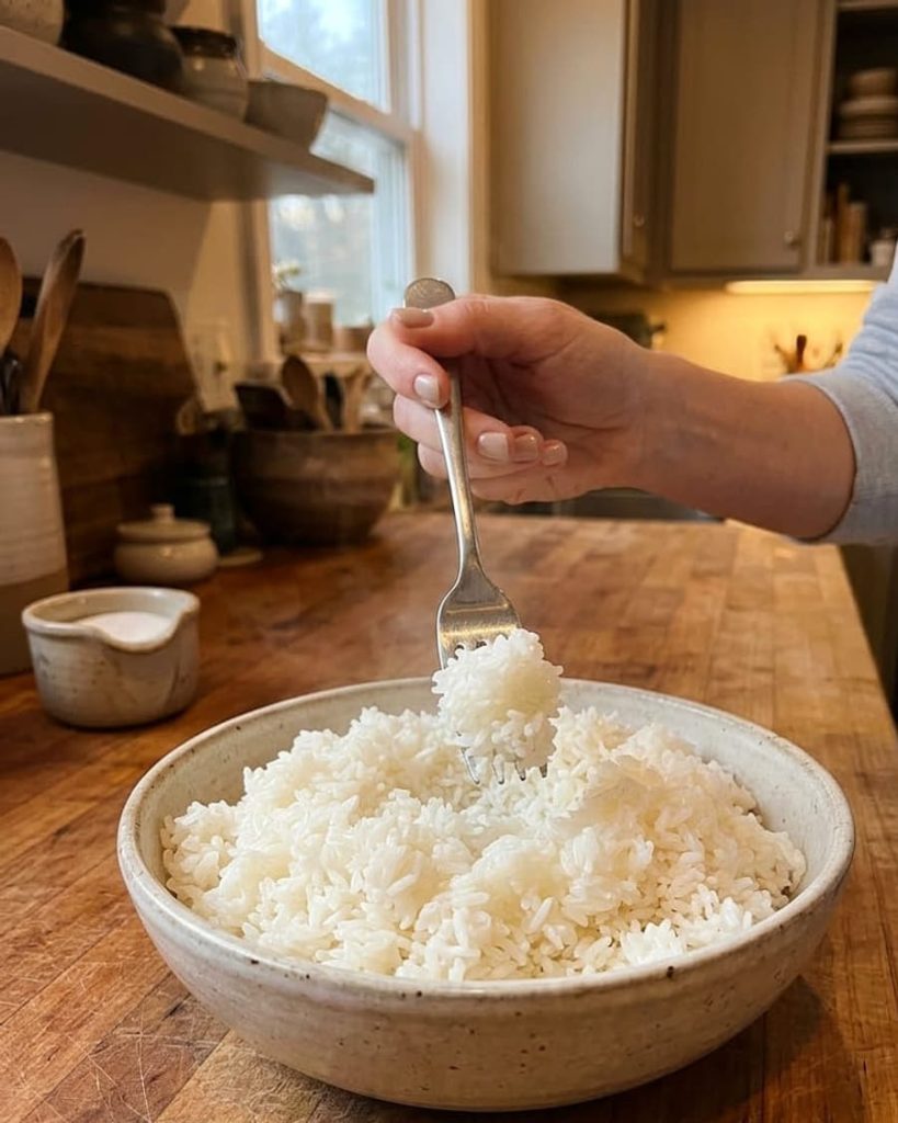 serving white rice