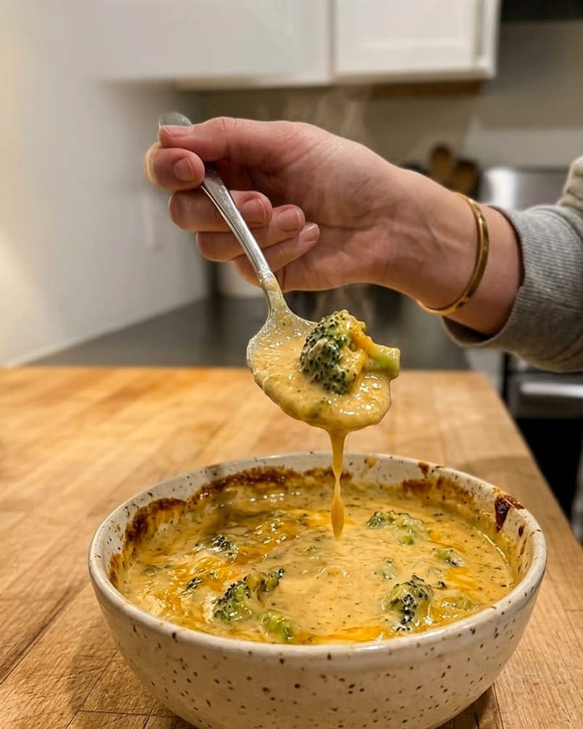 serving broccoli cheddar soup