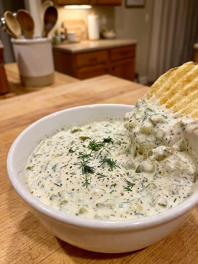 close up of dill pickle dip
