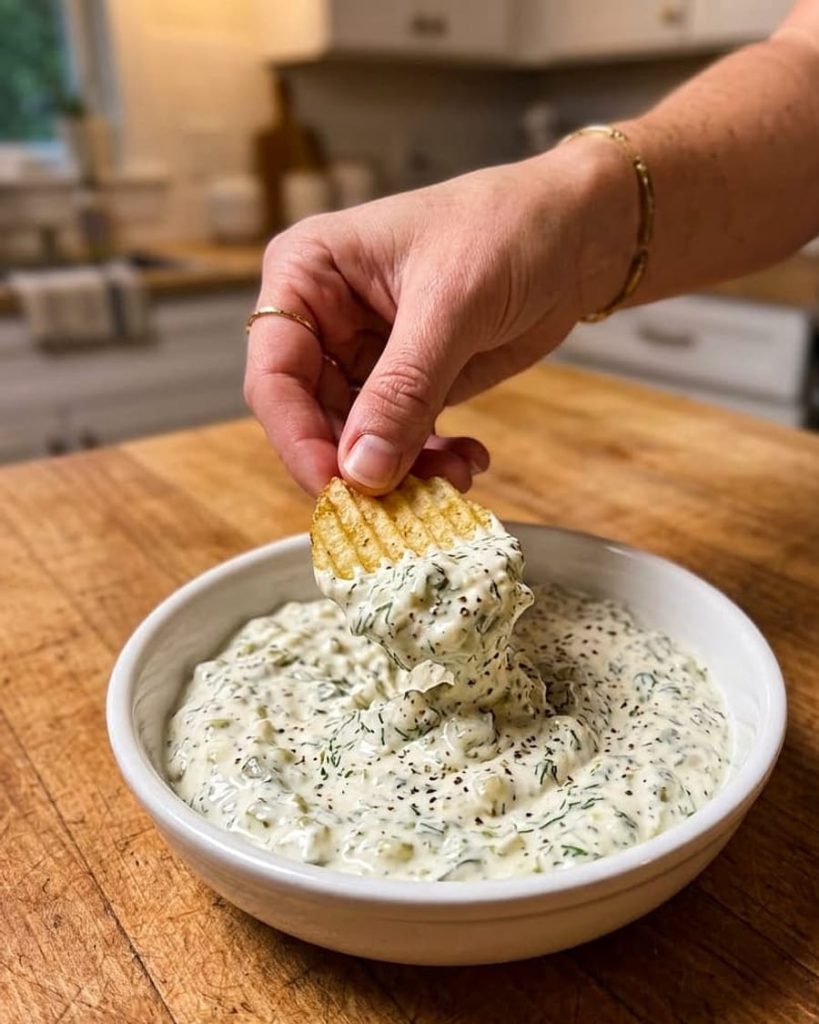 serving dill pickle dip