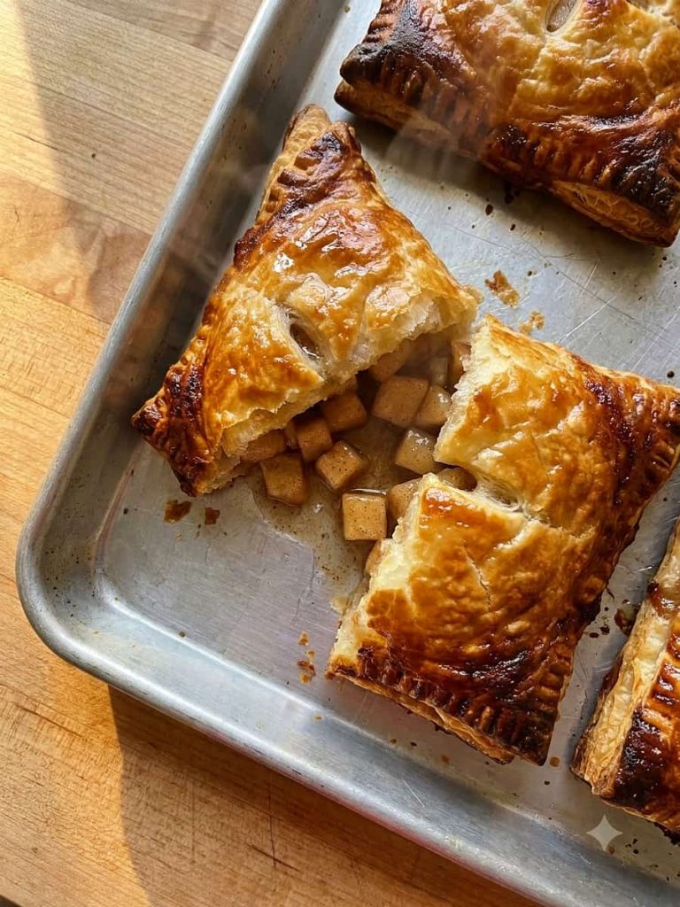 close up of apple turnovers