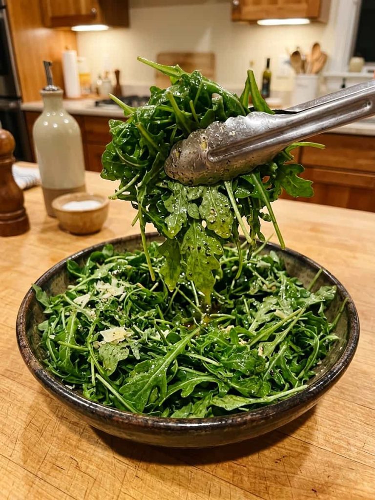 close up of arugula salad