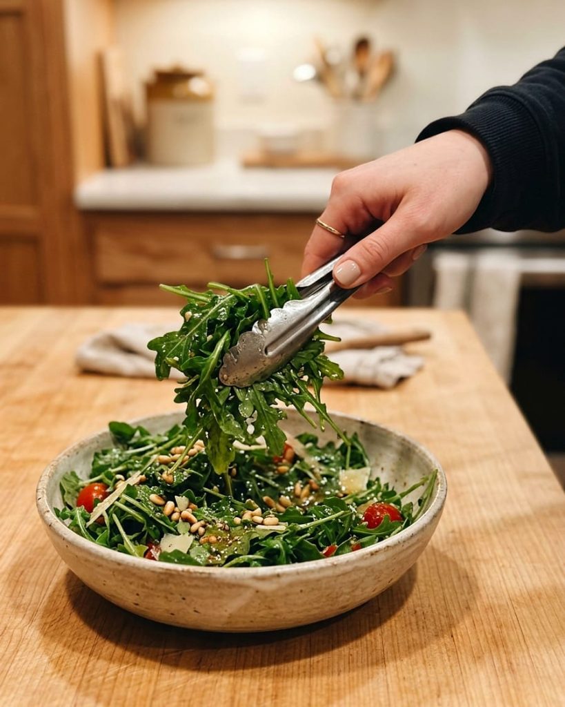 serving arugula salad