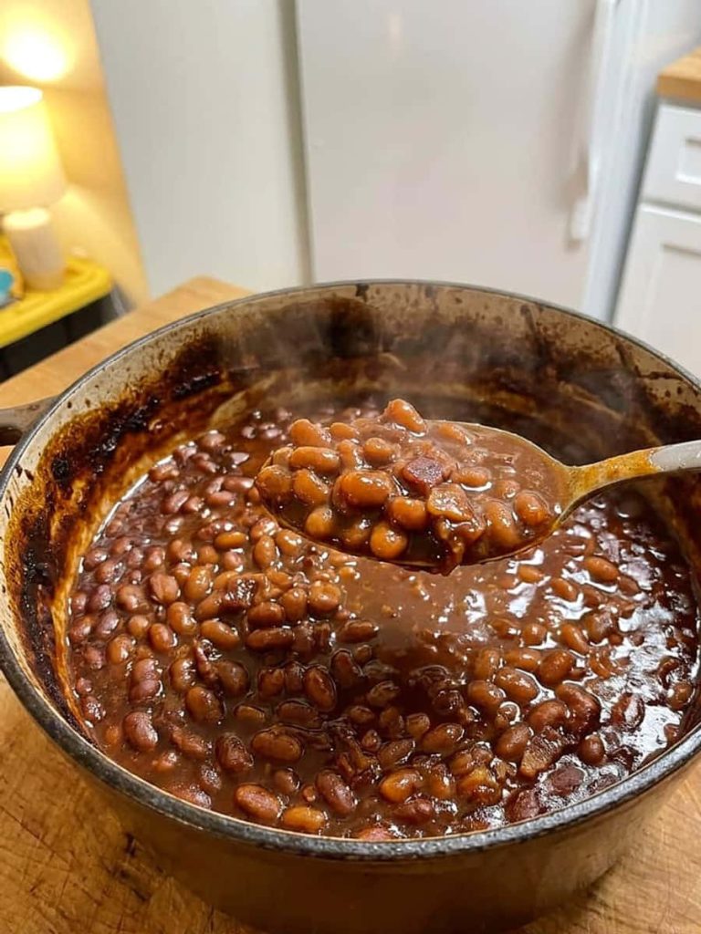 close up of baked beans