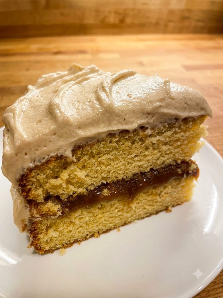 close up of caramel cake