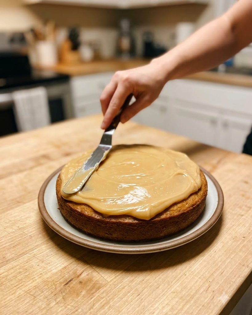 serving caramel cake