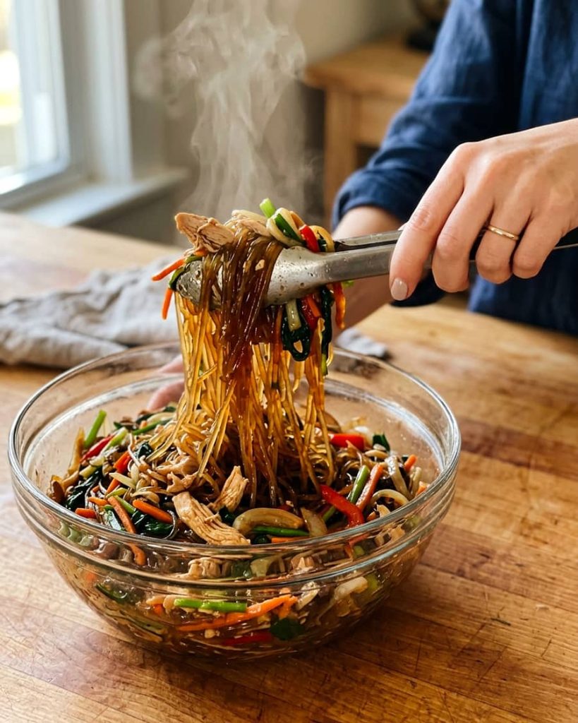 serving chicken japchae