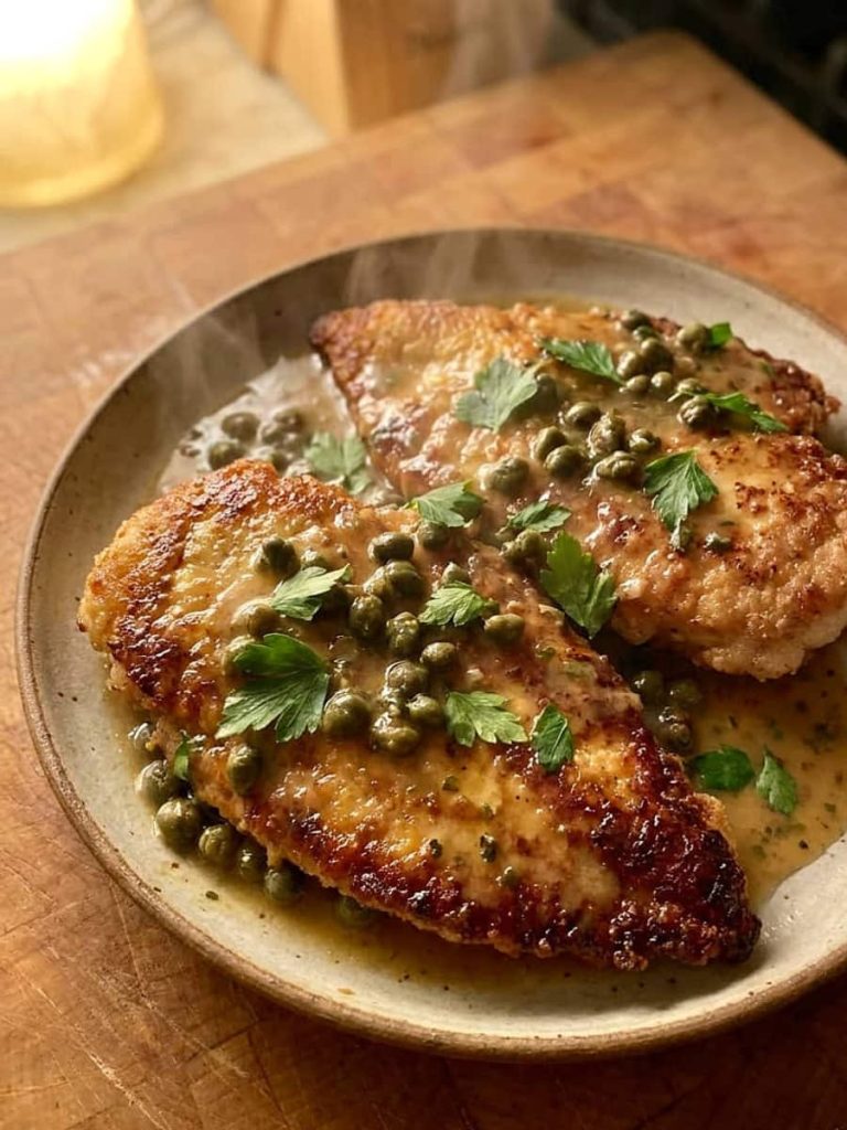 close up of chicken piccata