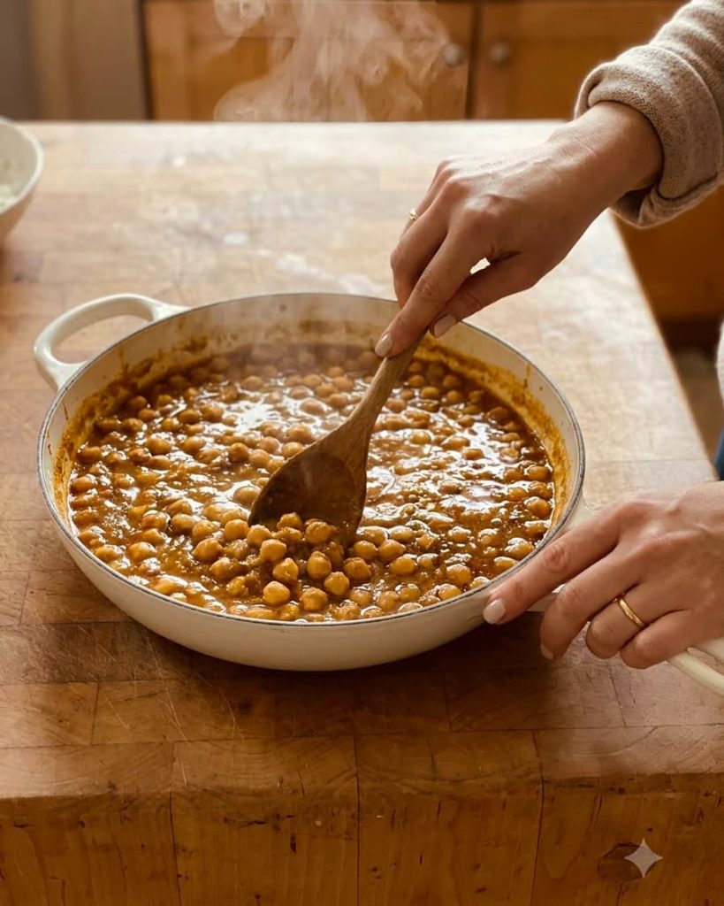 serving chickpea curry