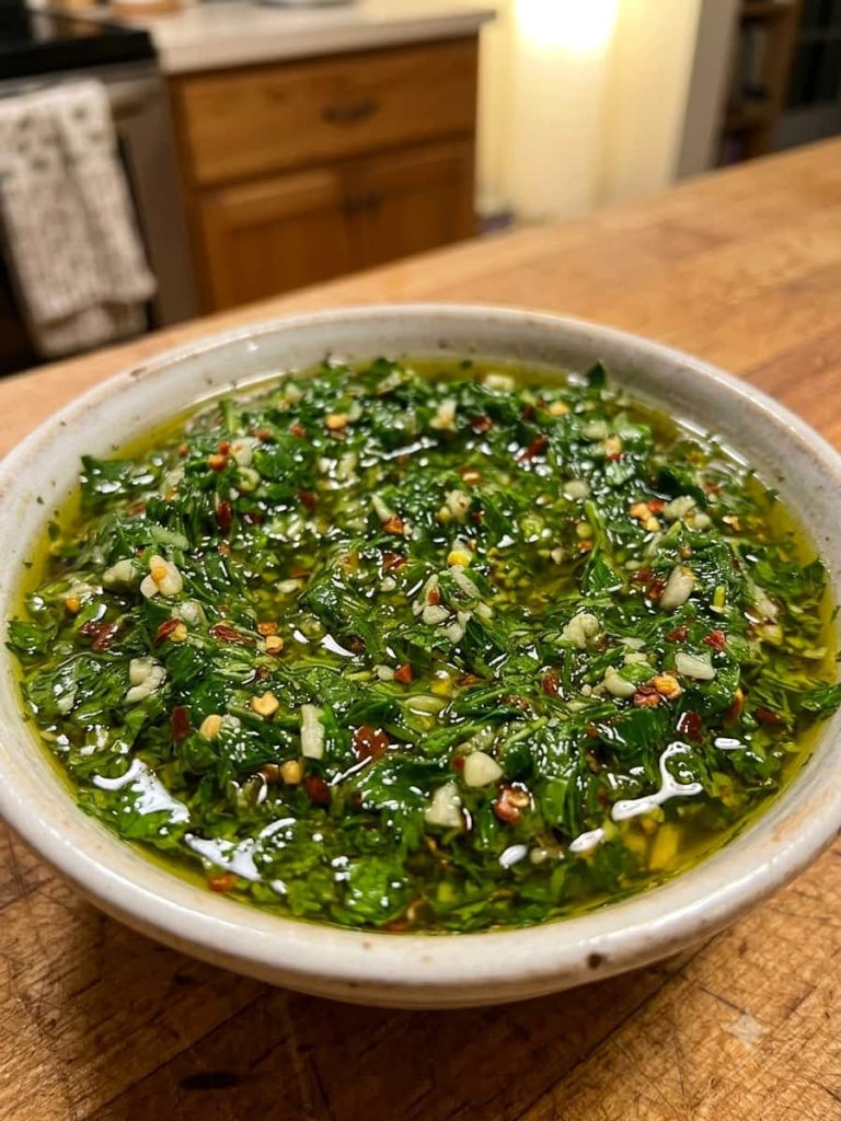 close up of chimichurri sauce