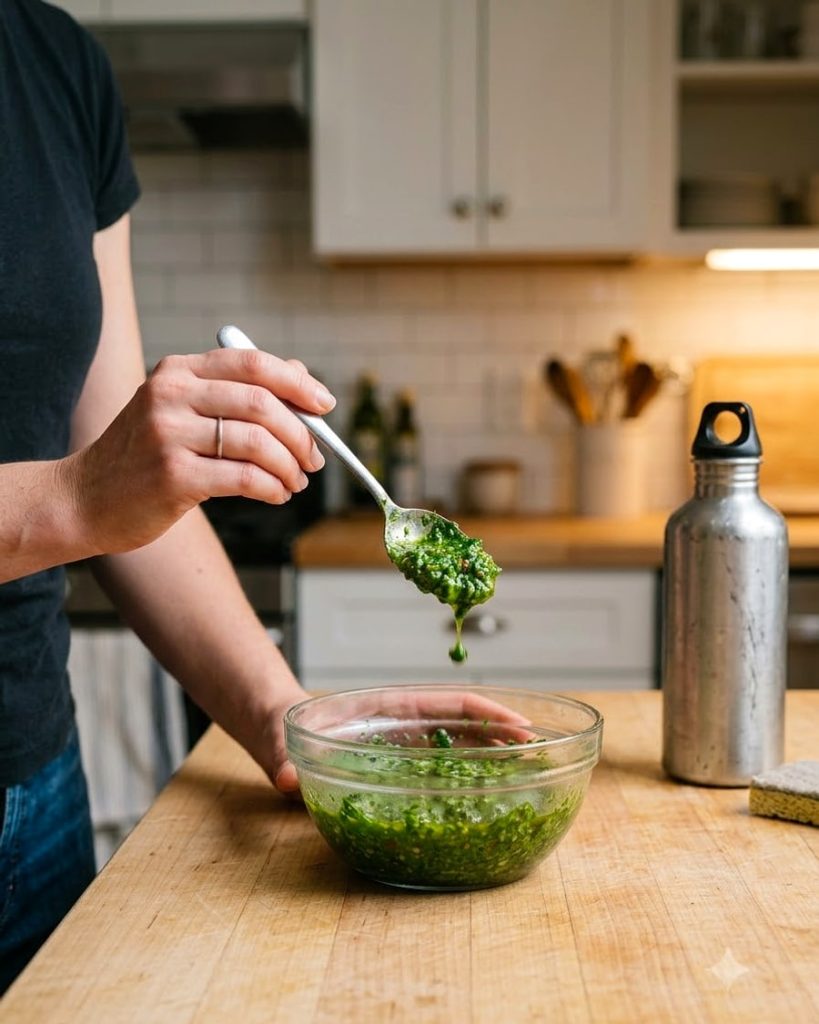 serving chimichurri sauce
