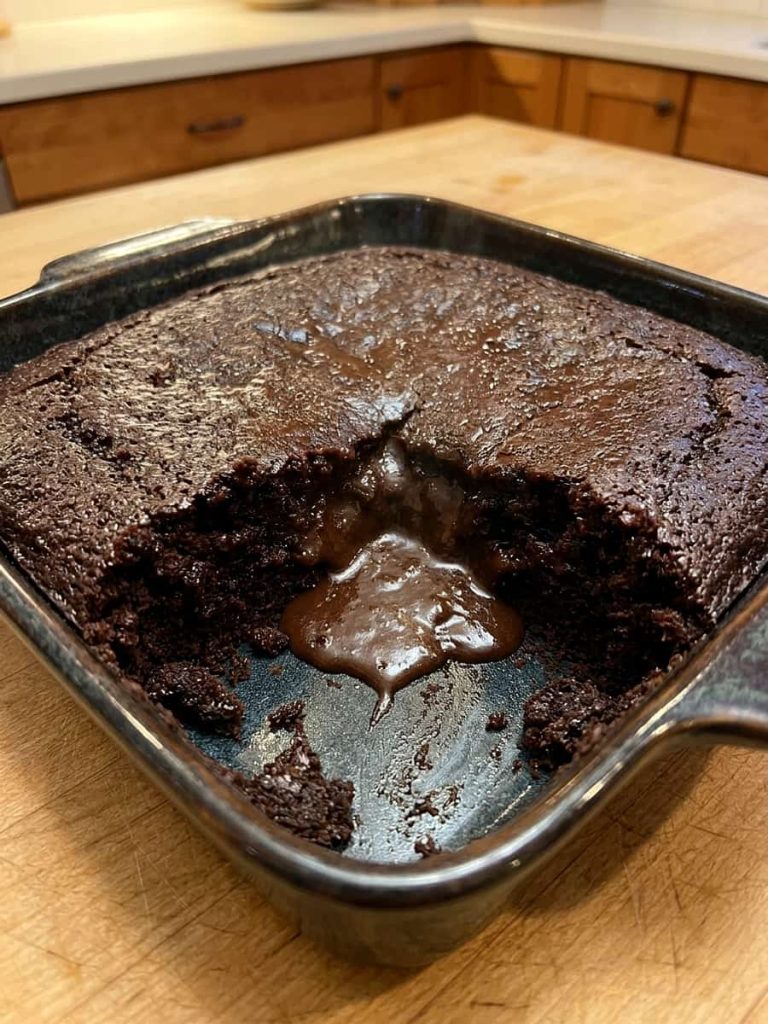 close up of chocolate pudding cake