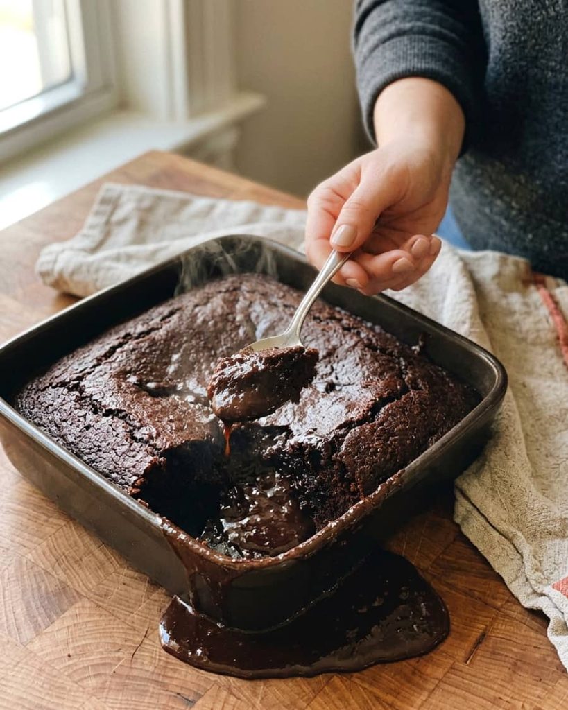 serving chocolate pudding cake