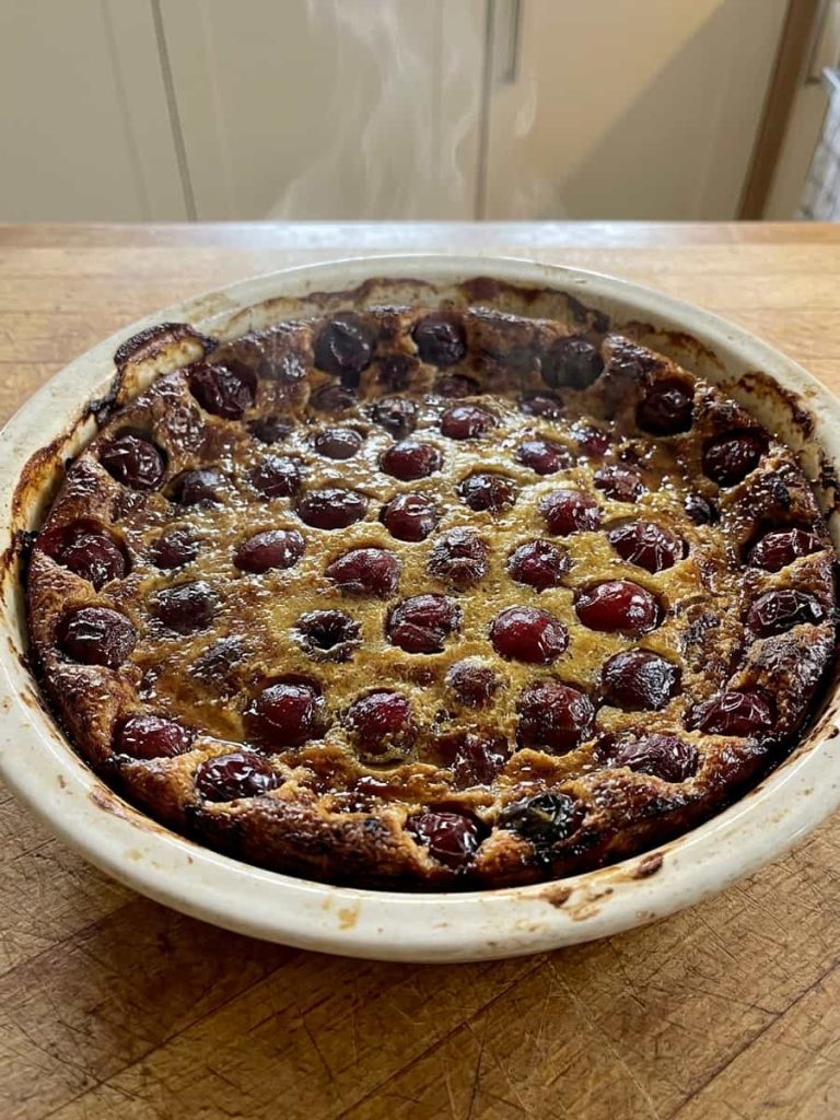 close up of classic cherry clafoutis
