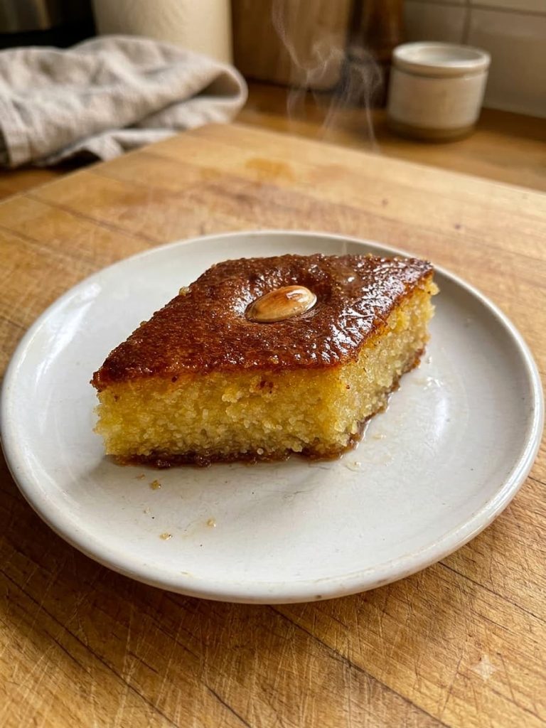 close up of classic semolina basbousa