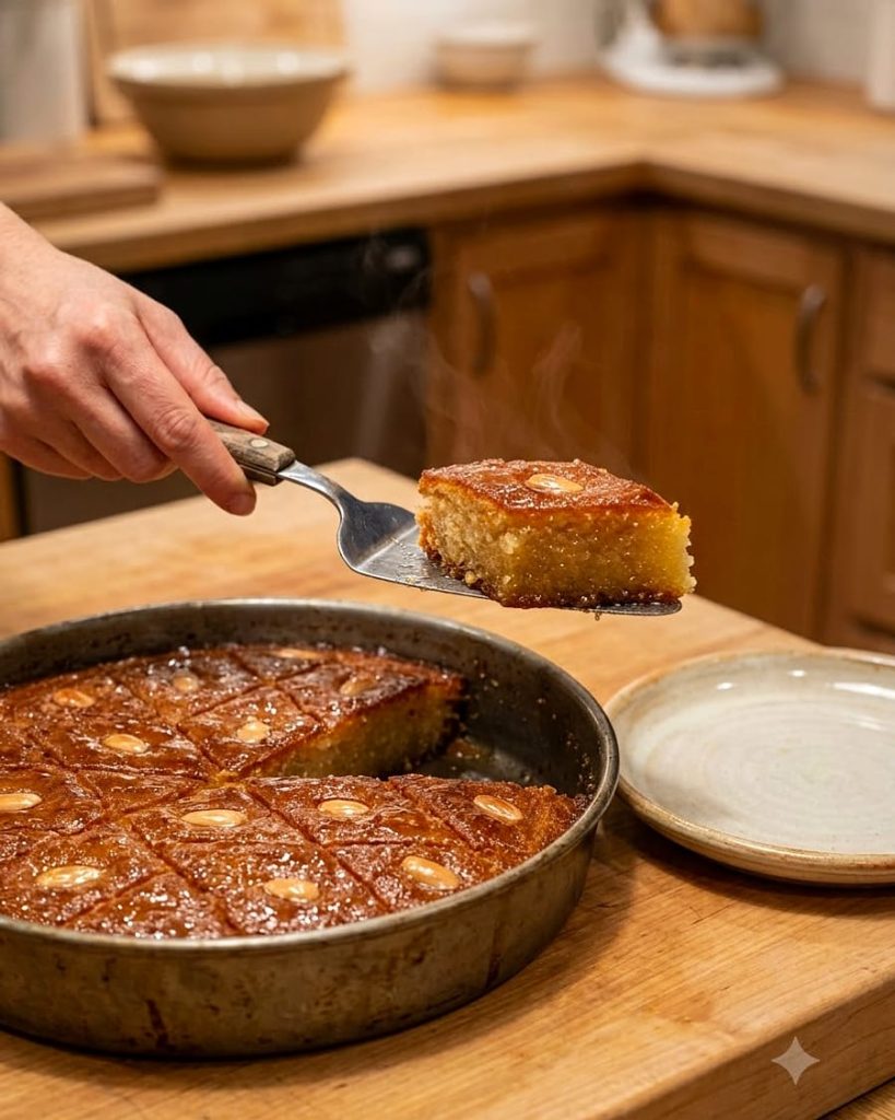 serving classic semolina basbousa