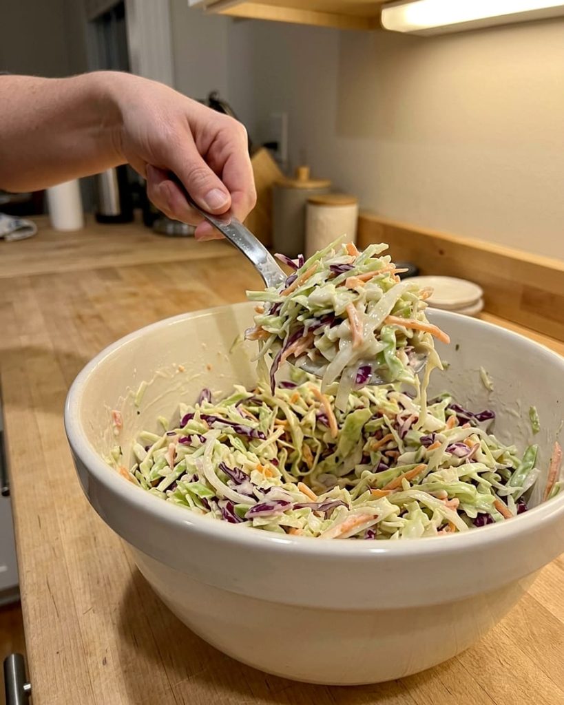 serving creamy coleslaw