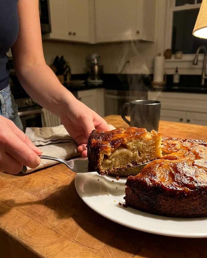 serving french apple cake