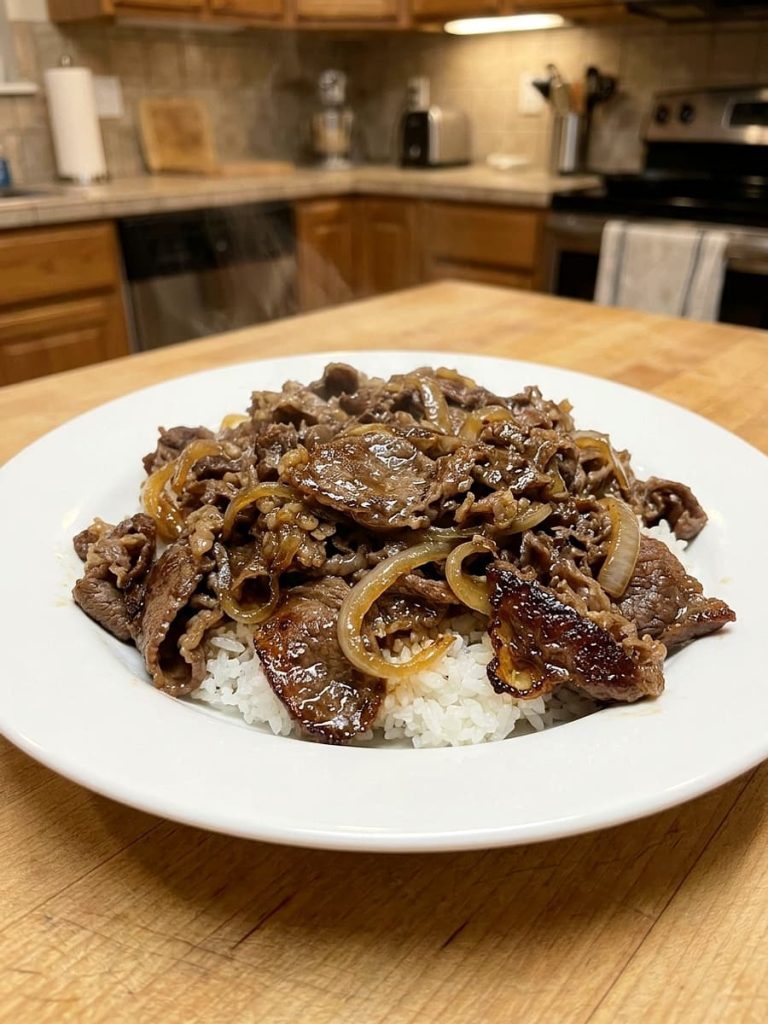 close up of gyudon