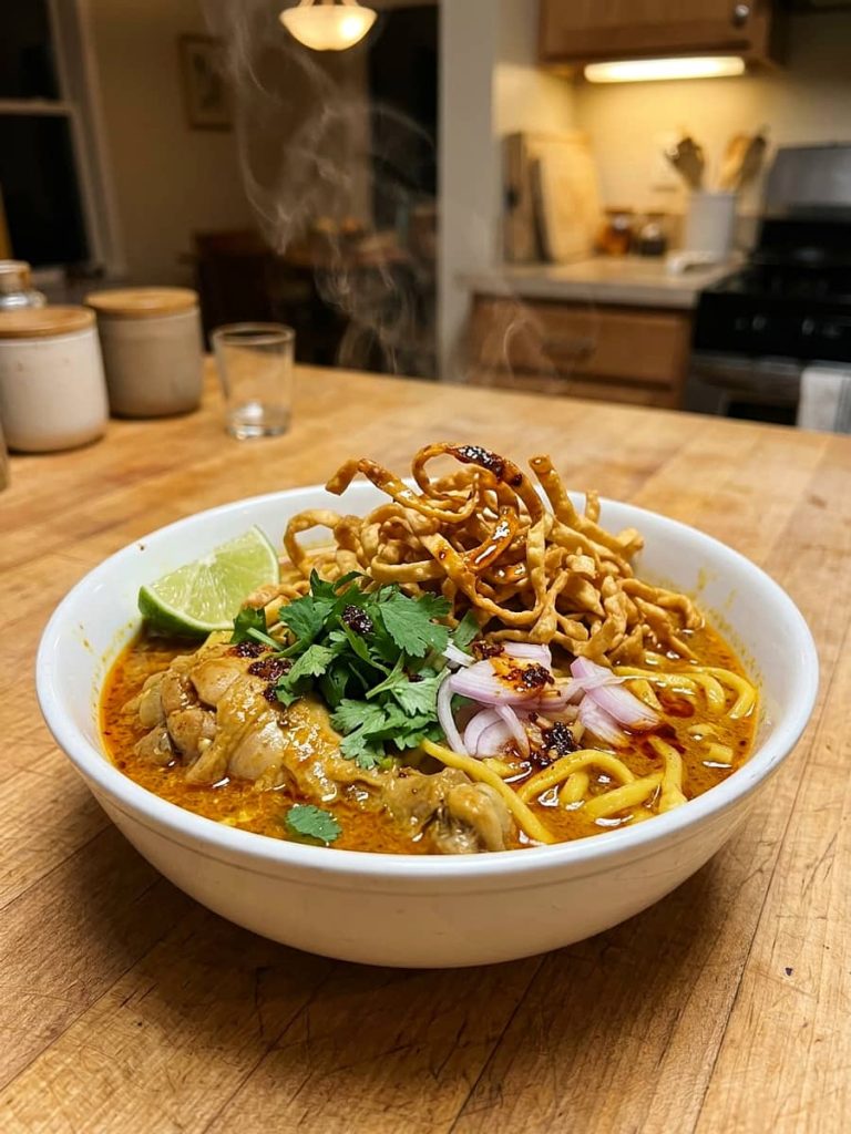 close up of khao soi