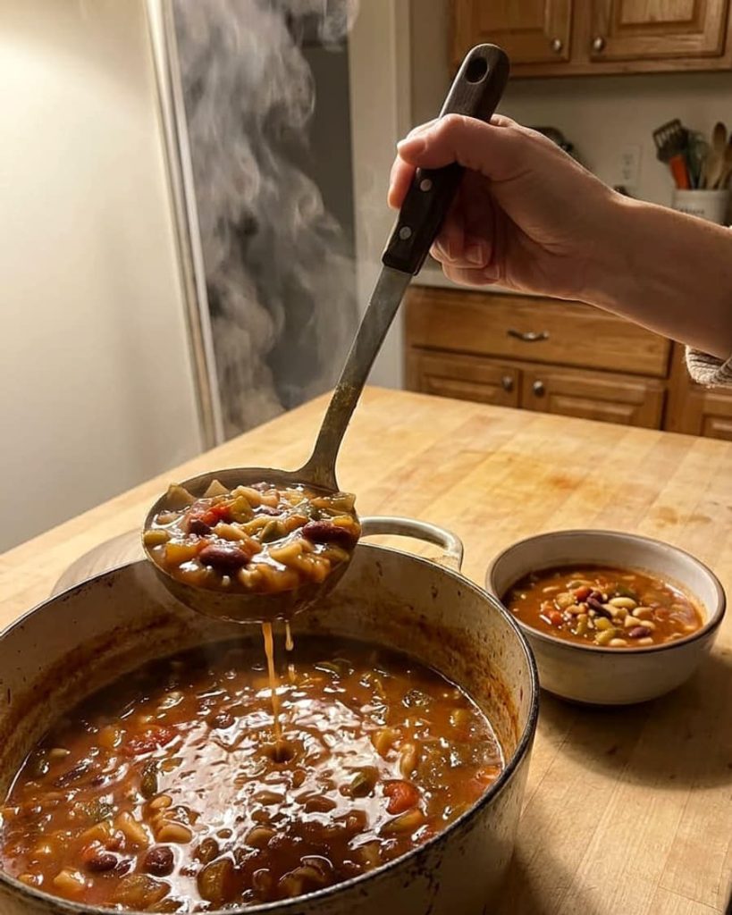 serving minestrone soup