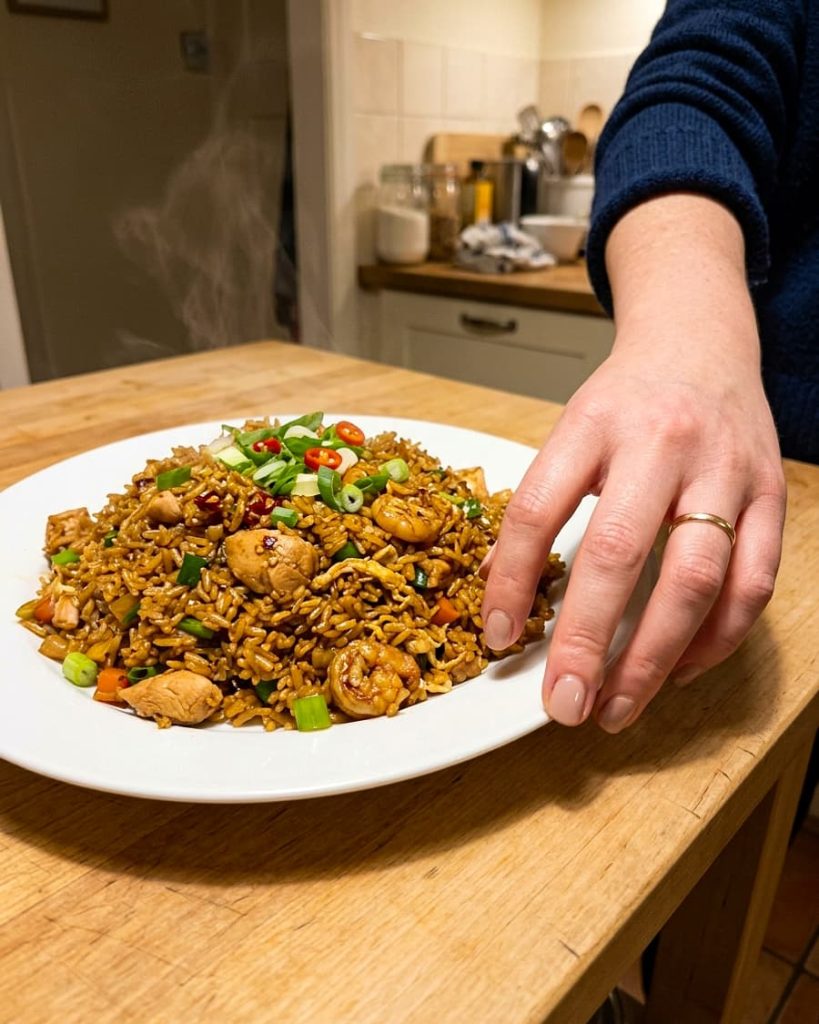 serving nasi goreng