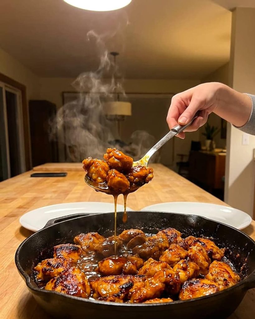 serving orange chicken