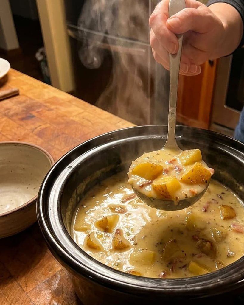serving potato soup