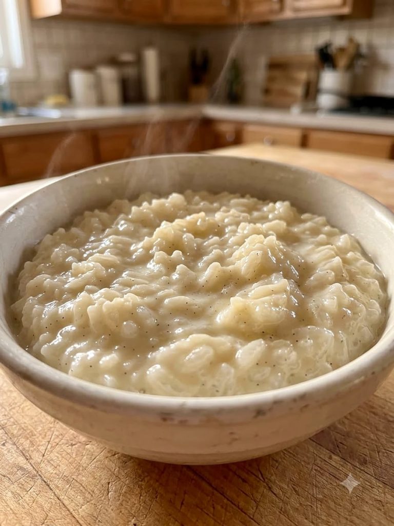 close up of rice pudding