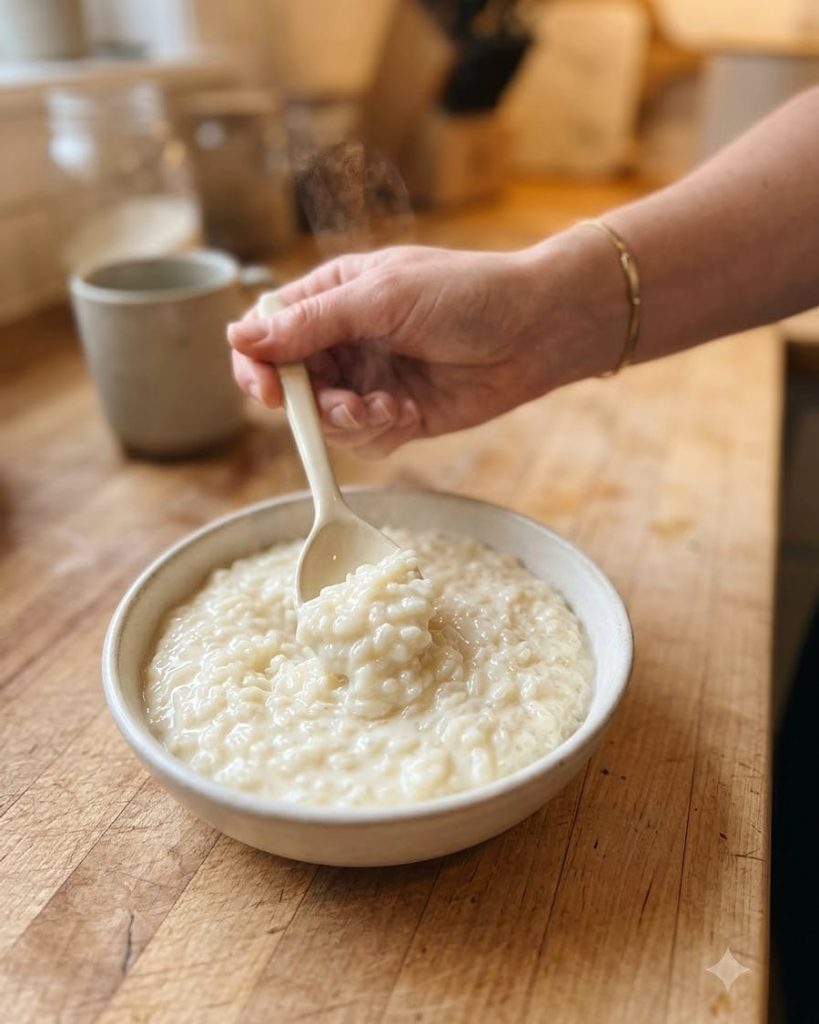serving rice pudding