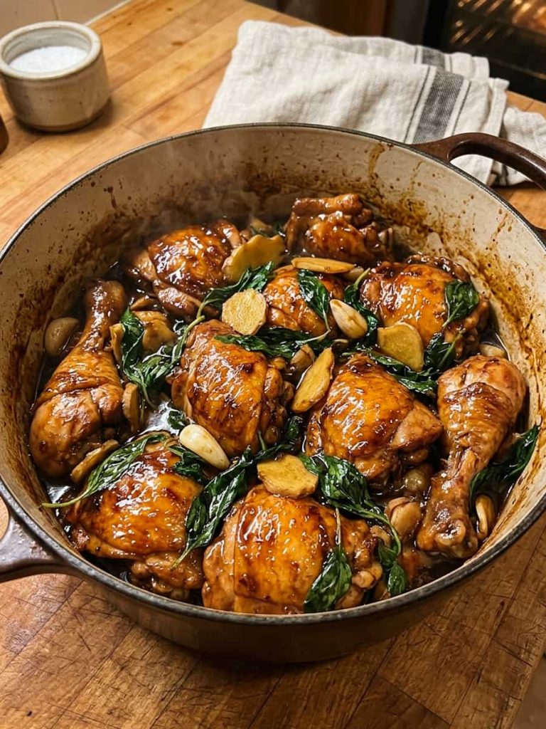 close up of three cup chicken