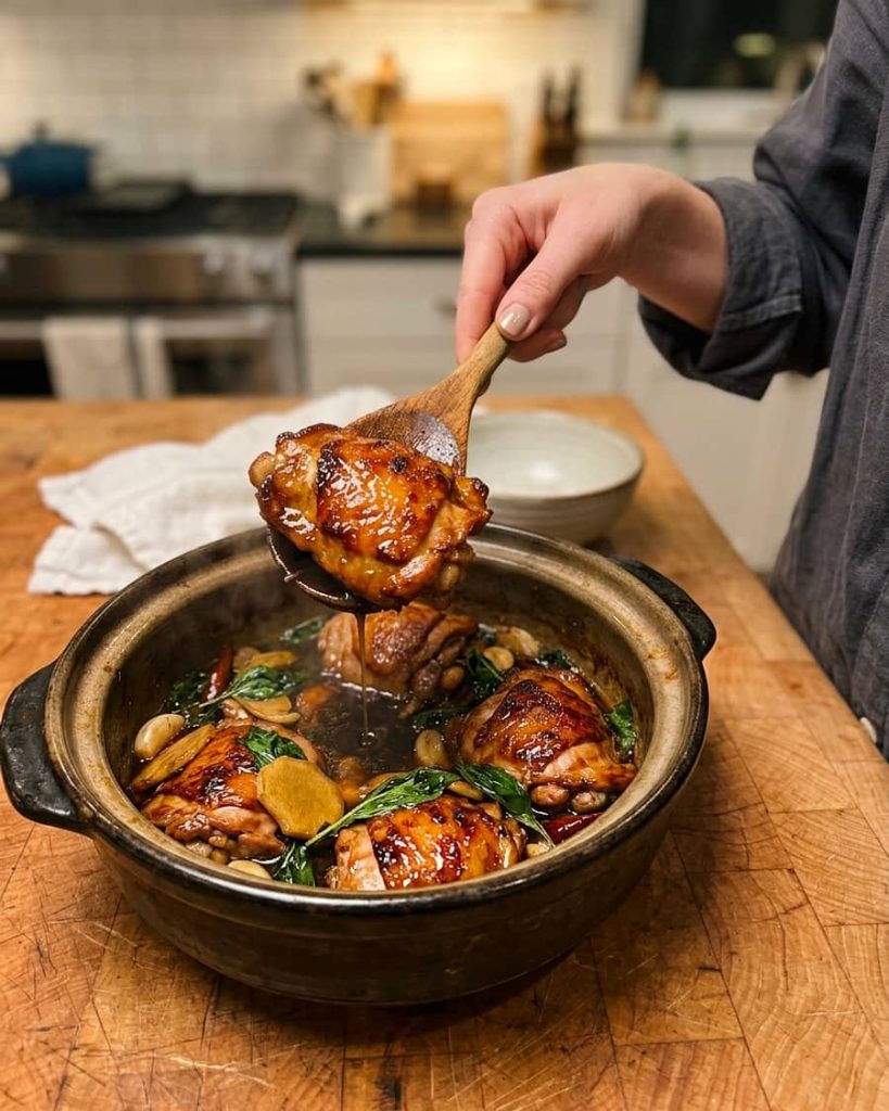 serving three cup chicken