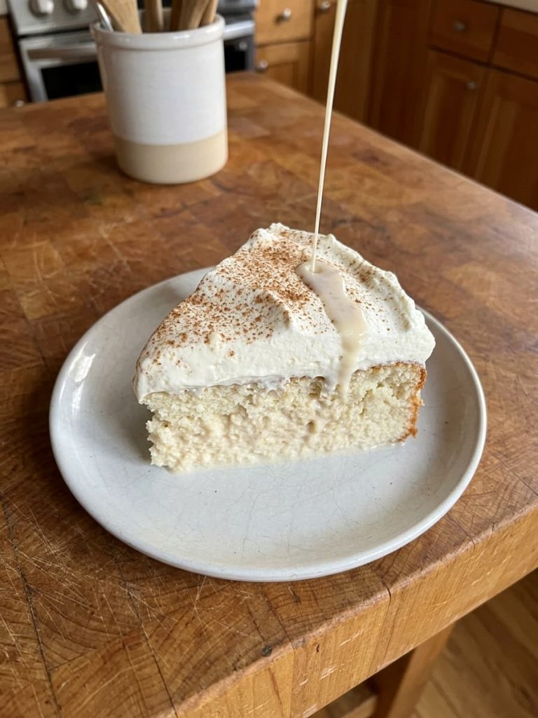 close up of tres leches cake