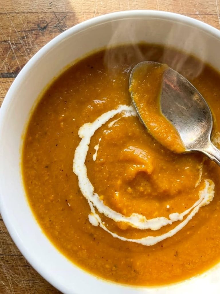 close up of butternut squash soup