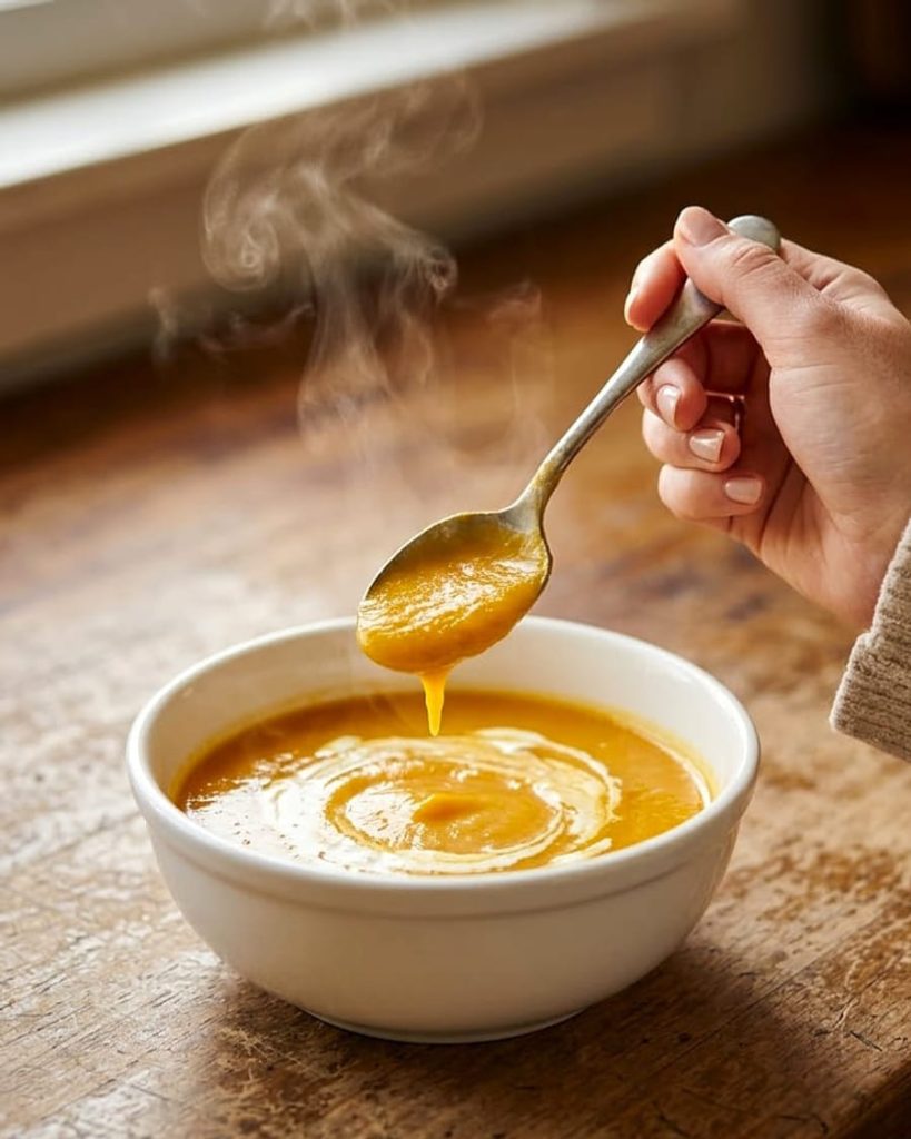 serving butternut squash soup