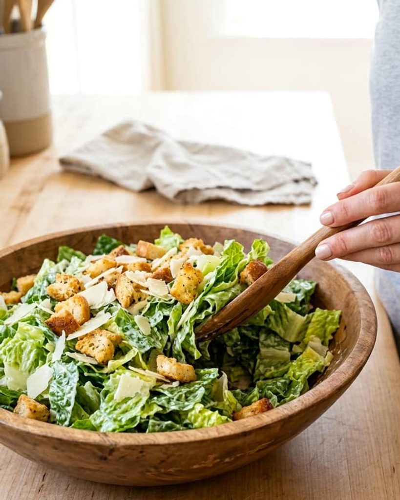 serving caesar salad