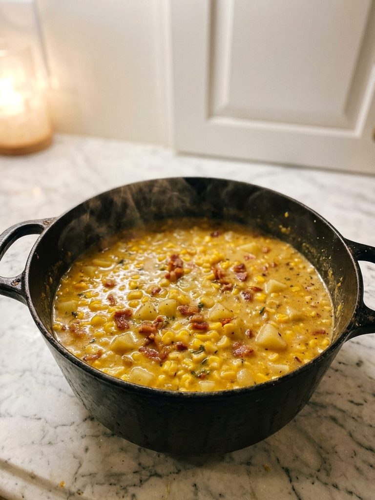 close up of corn chowder