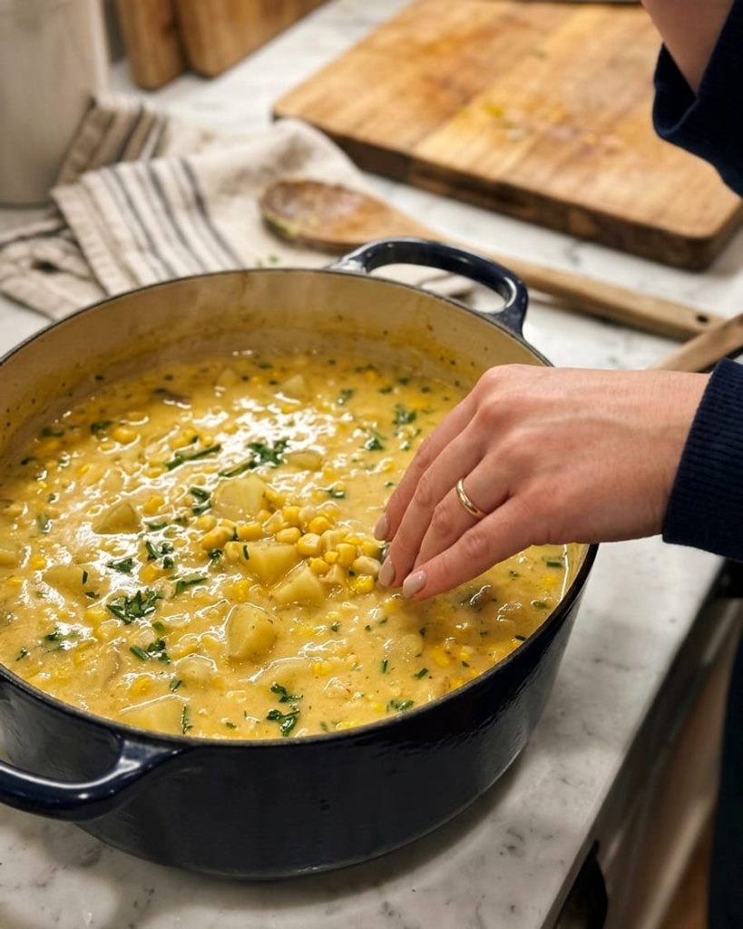 serving corn chowder