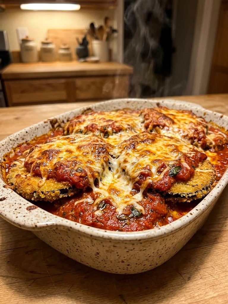 close up of eggplant parmesan