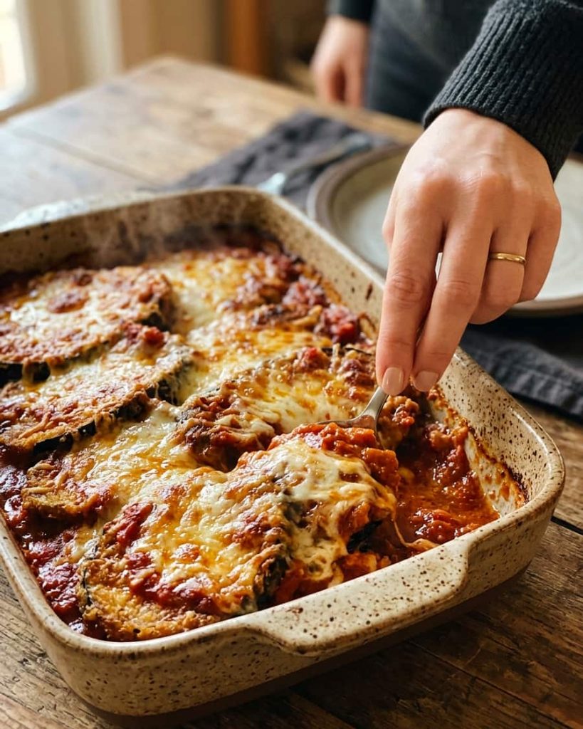 serving eggplant parmesan