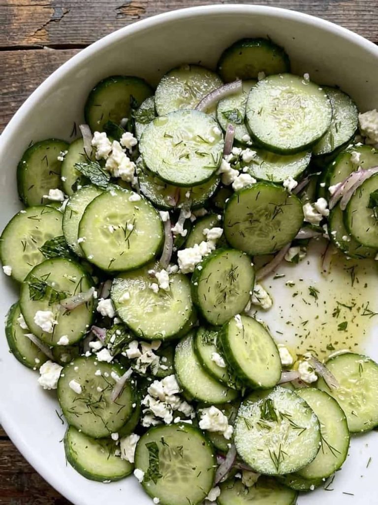 close up of mediterranean cucumber salad