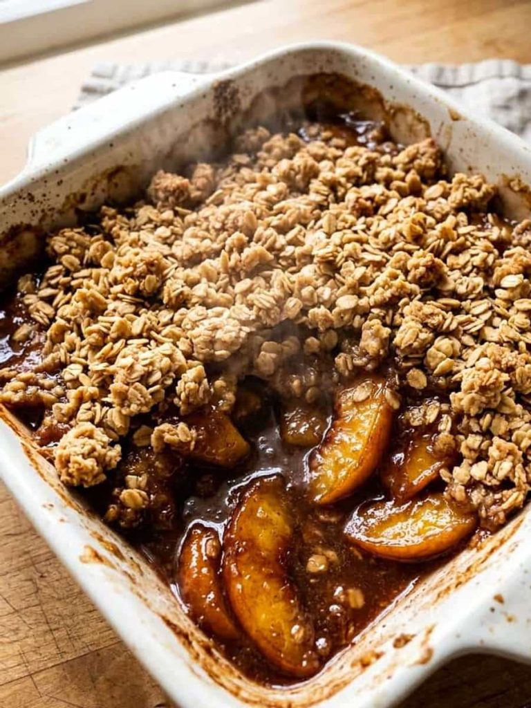 close up of peach crisp