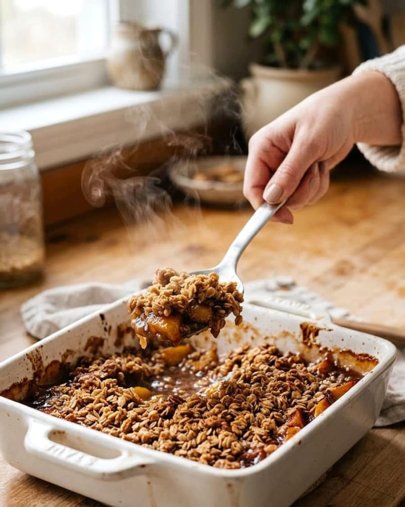 serving peach crisp