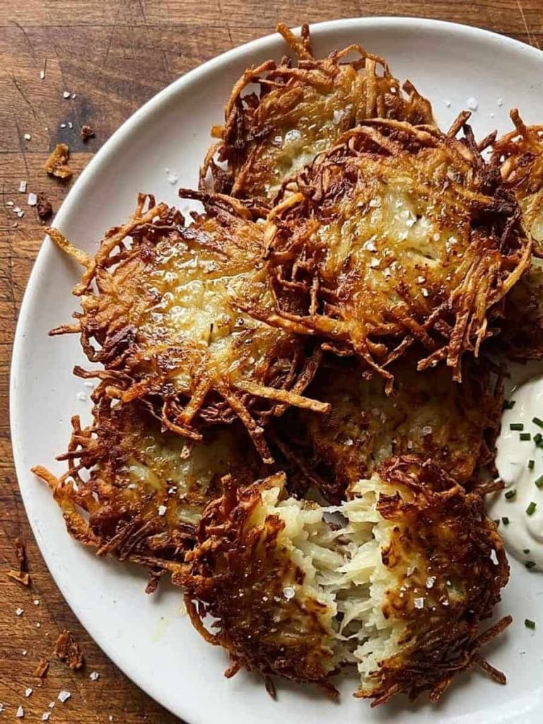 close up of potato latkes