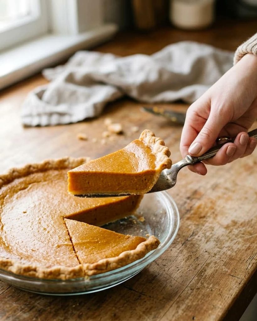 serving pumpkin pie
